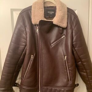 Men’s Shearling Lined Faux Leather Asymmetrical Jacket